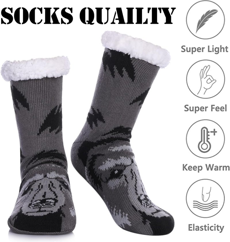 LINEMIN Mens Warm Slipper Socks Soft Cozy Fuzzy Fleece-Lined Winter Non Slip Indoor Christmas Socks - Image 4